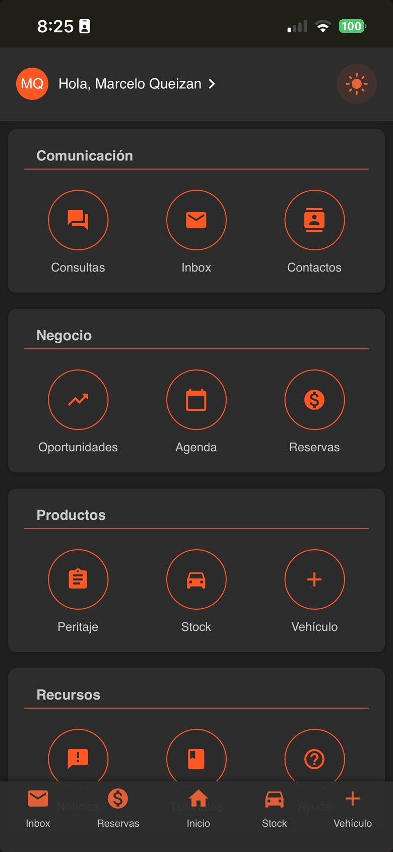 App de deConcesionarias mostrando el panel de gestión comercial